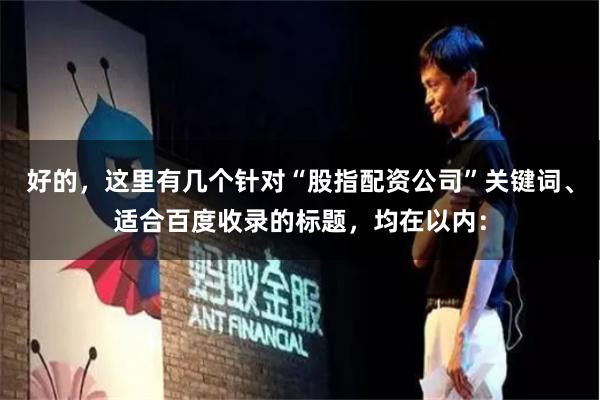 好的，这里有几个针对“股指配资公司”关键词、适合百度收录的标题，均在以内：